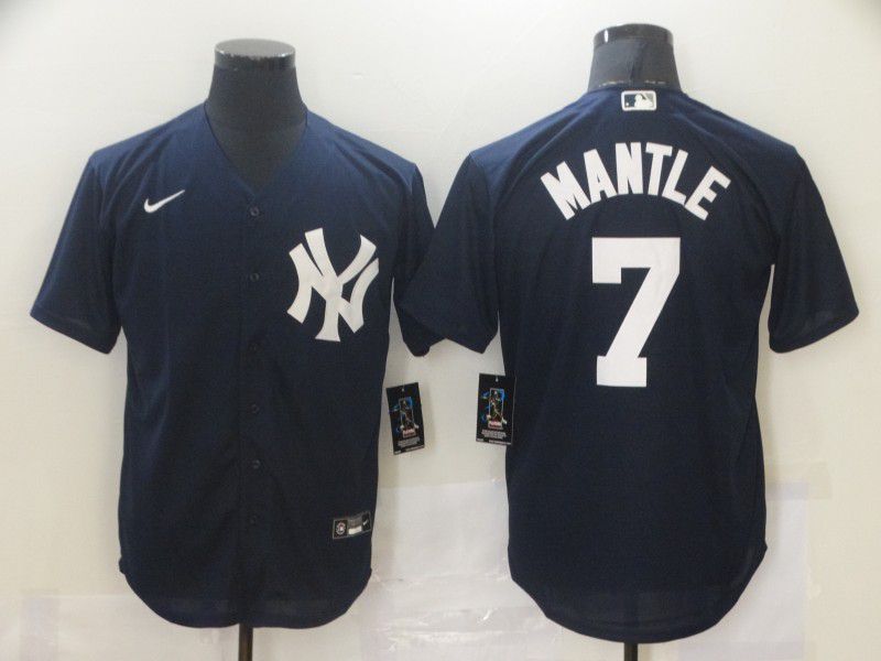 Men New York Yankees #7 Mantle Blue Game Nike MLB Jerseys